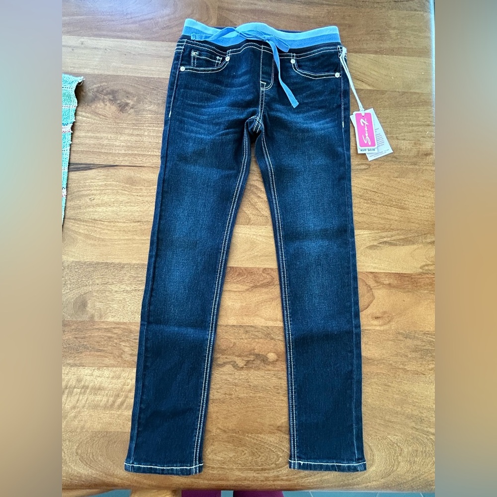 Seven7 Dark Blue Skinny Jeans with Contrast Stitching